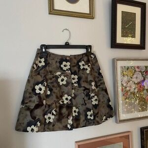 90's vintage brown and cream floral mini skirt